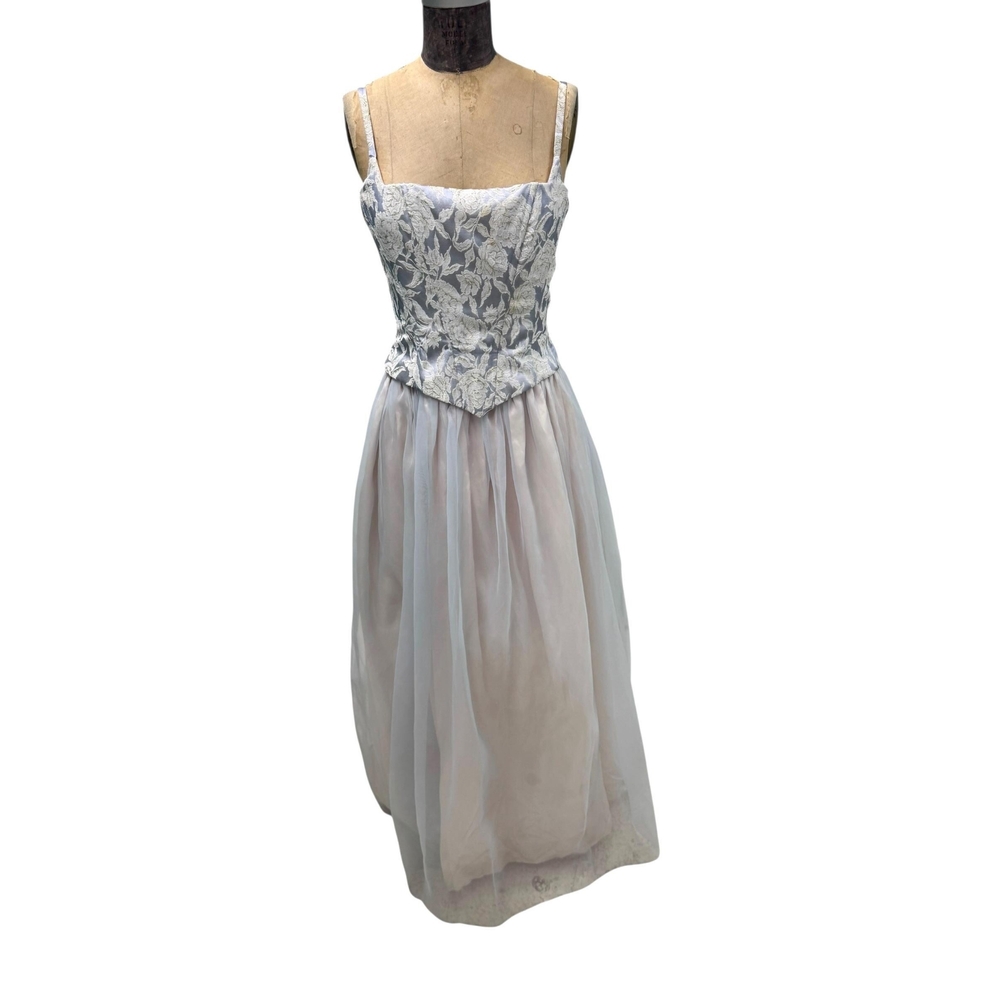 Shimmering Gunne Sax by J. Mclintock Corset Top Formal Gown With Floral, 7/8